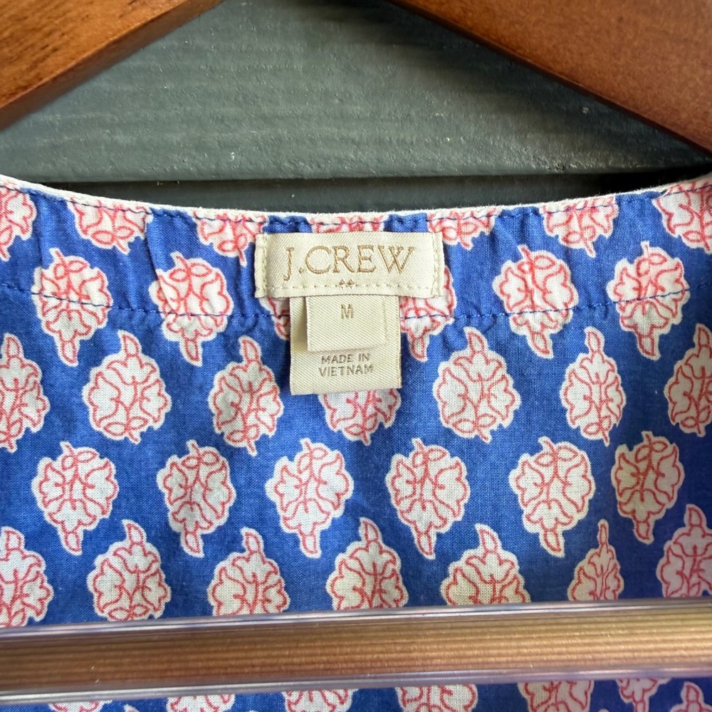 J.Crew Cotton Printed Tunic Top Blue Pink Paisley Boho 3/4 Sleeve Medium - Picture 5 of 9